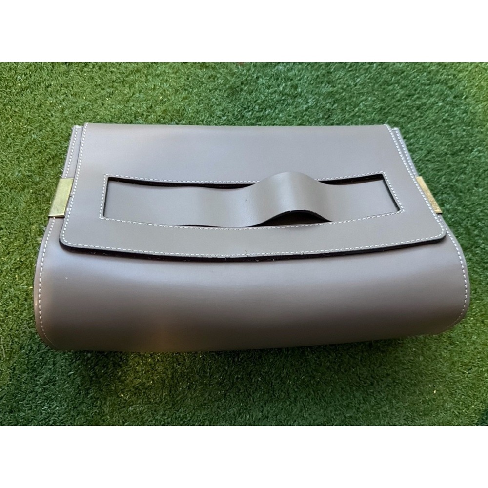 Alberta Di Canio Italian Leather Clutch Beige Taupe Gold Hardware Made In Italy‎